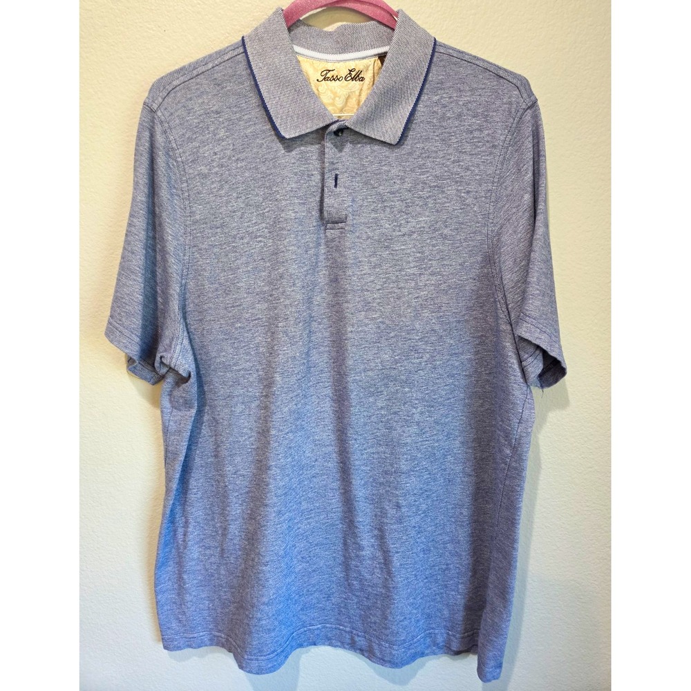 Tasso Elba Men's Solid Blue Cotton Polo Shirt XXL Regular Short Sleeve